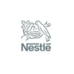 Logotipo de Nestlé que muestra un nido con pájaros junto al nombre de la marca.