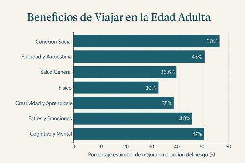 Datos estadísticos que muestran los beneficios de viajar en la edad adulta.