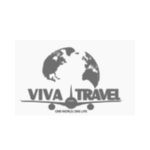 Logotipo de Viva Travel con la silueta de un avión bajo un globo terráqueo.