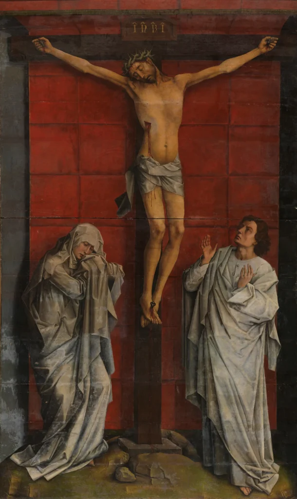 El Calvario de Rogier van der Weyden antes de la restauración, con barnices oscurecidos y repintes